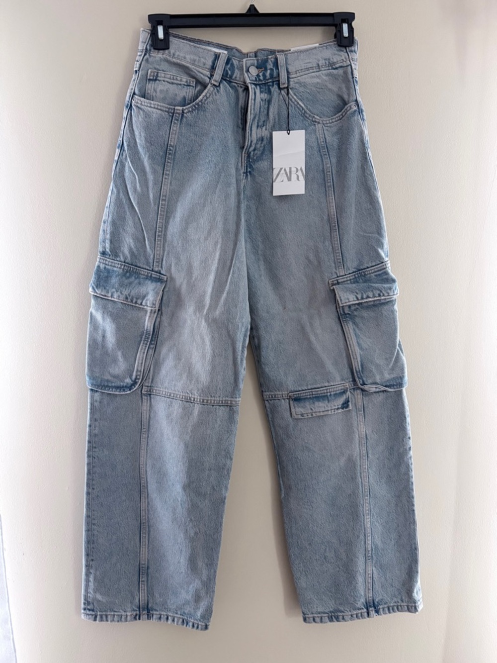 Zara Woman’s Cargo Jeans in Light Blue Wash